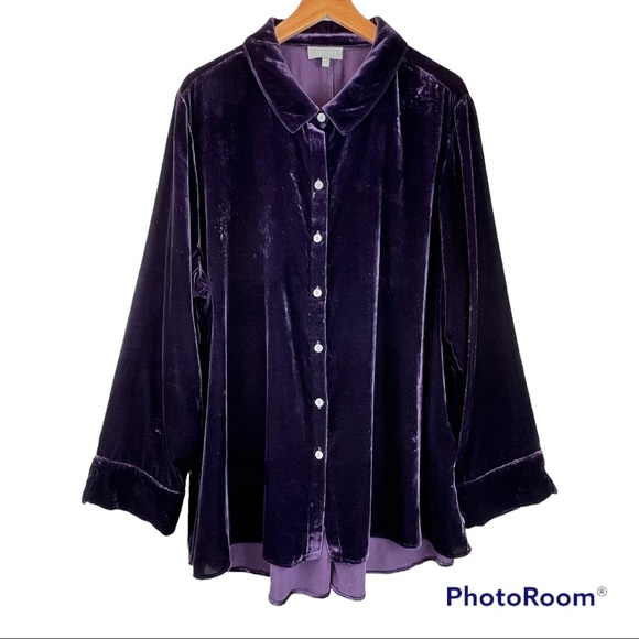 🇺🇸SOLD🇺🇸 Habitat Mandarin Velvet Shirt Top XL Purple - Picture 2 of 9